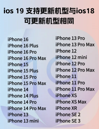 iOS19什么时候可以更新 iOS19支持的iPhone机型有哪些