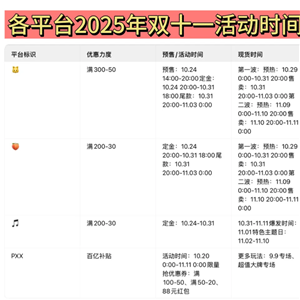 2025双十一什么时候开始 2025双十一活动时间表